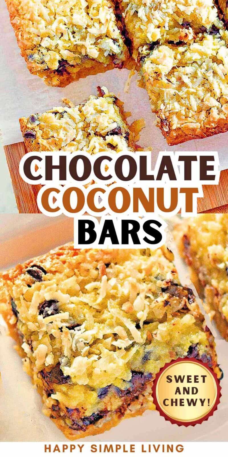 Coconut chocolate chip cookie bars on parchment paper.