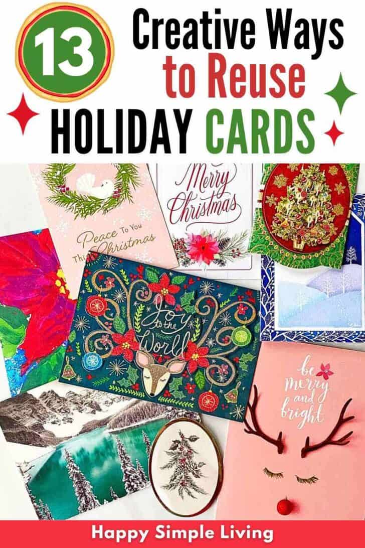 Old Christmas cards ready to be used for crafts and gifts.