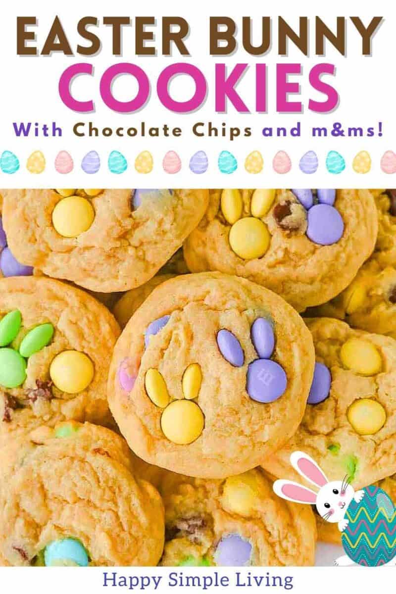 Chocolate chip cookies with Easter bunny shapes from m&ms.