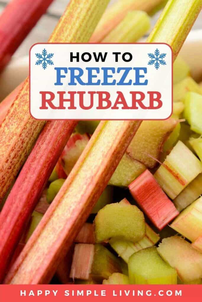 Three rhubarb stalks and chopped rhubarb pieces.